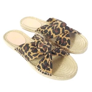 J.CREW Leopard Canvas Twisted Knot Espadrille Flats Sandal Sz 8.5 Cheetah Brown
